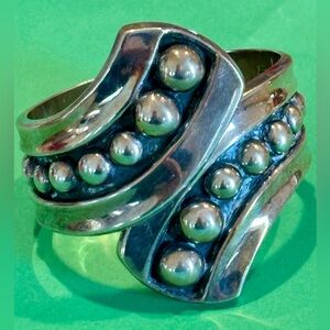 Taxco Sterling Hinged Bracelet Vintage Signed Modernist